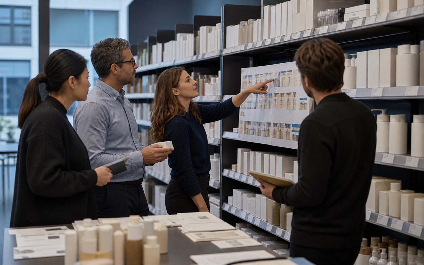 A brand strategy team auditing competitor portfolios, storefront performance, and market movement
