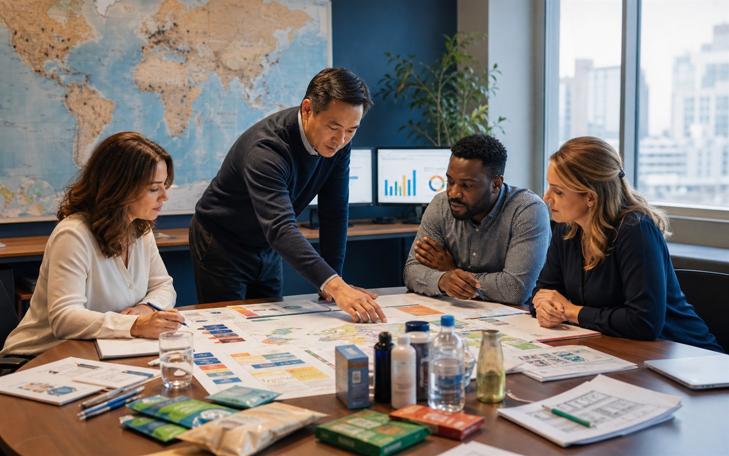 A cross-border brand team researching products, competitors, content, and consumer signals